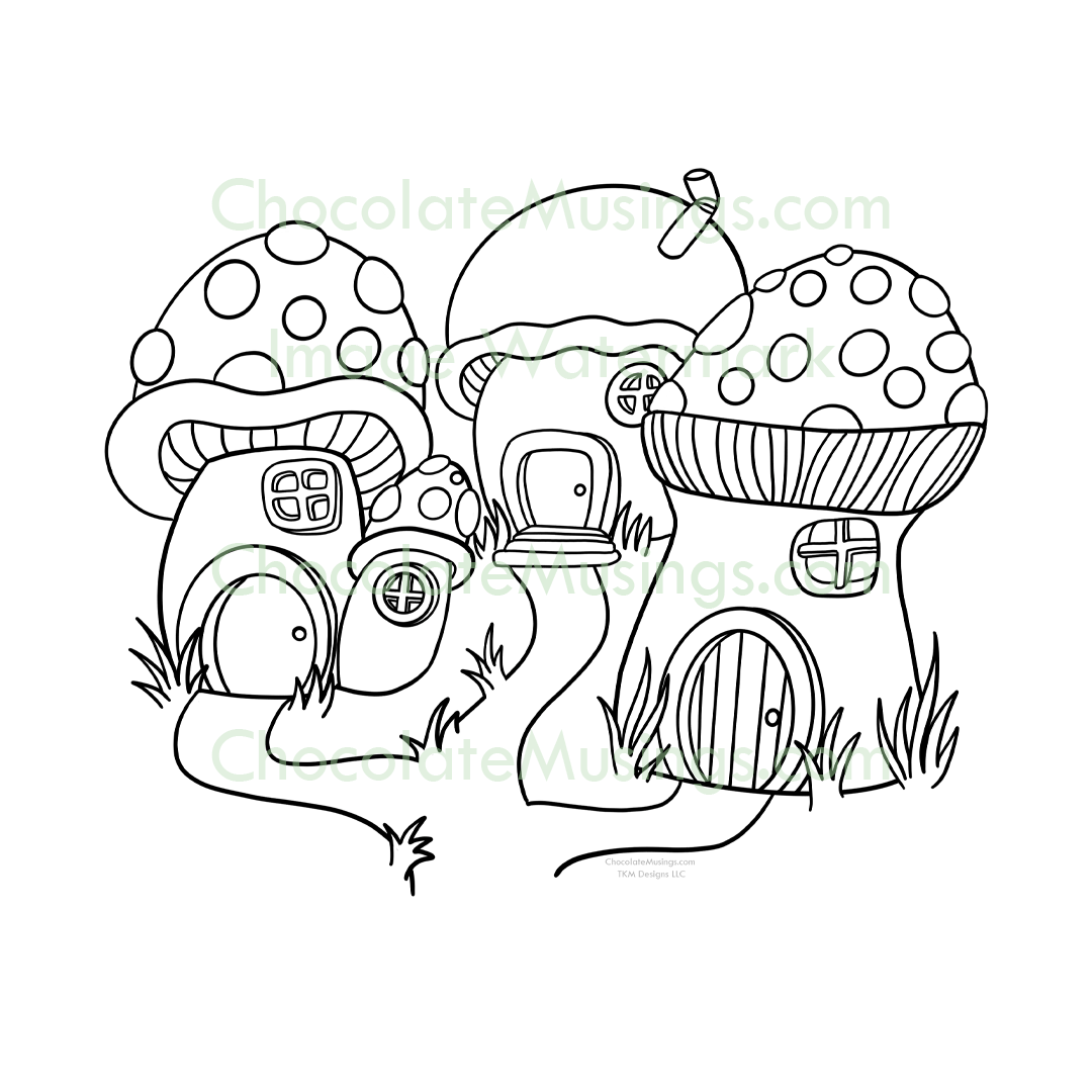 Mushroom Houses Line Drawing Chocolate Musings